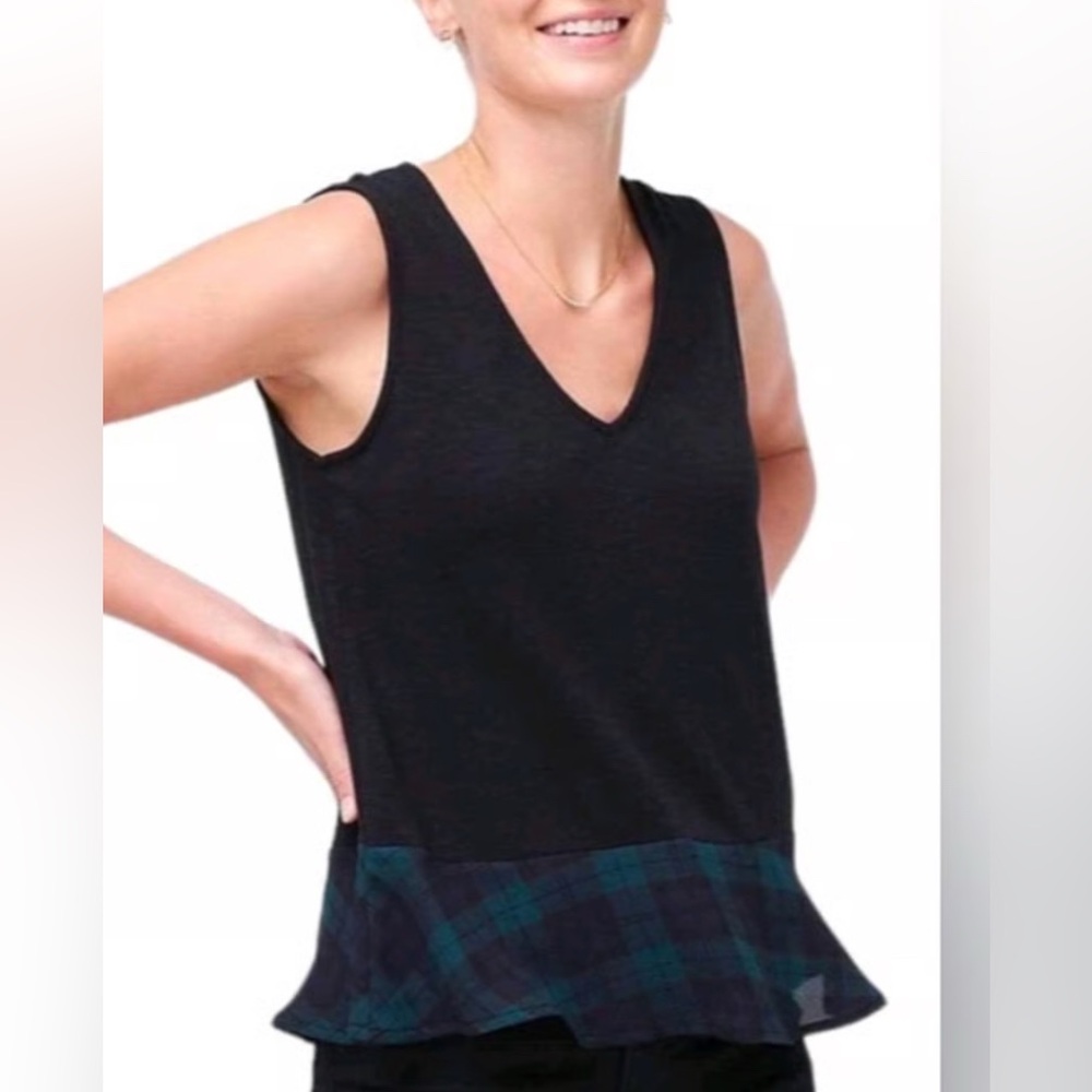 J. Crew Black Tank with Green Plaid Trim